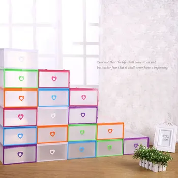 

FREE SHIPPING 6PCS Transparent Clamshell Shoe Box Creative Foldable Colorful Drawer Combination Dust-Proof Multifunction Shoes