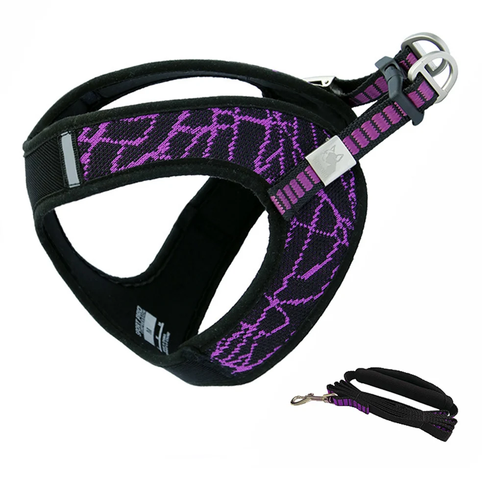 Urijk поводок для собак на открытом воздухе, светоотражающий устойчивый жилет, мягкий нагрудный жилет для кошек, собак, домашних животных, нагрудный ремень, поводок XS/S/M/L - Цвет: Purple vest and rope