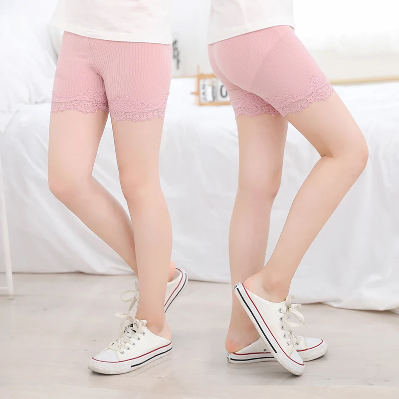 Летние детские леггинсы для девочек удобные короткие штаны однотонные кружевные детские дышащие брюки для девочек хлопковые колготки