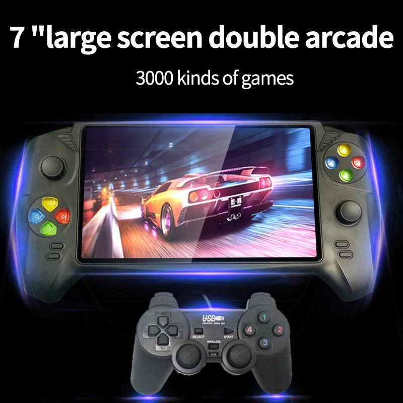 

7 Inch Retro Video Game Console Build-In 1000 Games Handheld for Arcade/GBA/Sega/NES/SFC Support TV Out 2 Players(48GB)
