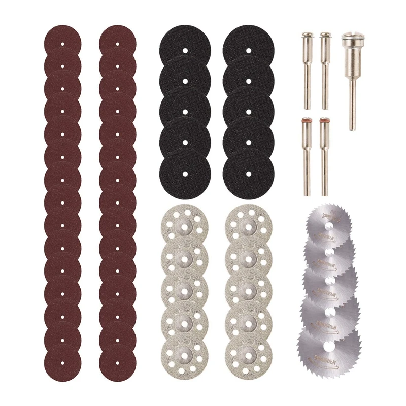 

60Pcs Cutting Wheel Set 1/8 inch Shank Diamond Cutting Wheel, Mini HSS Saw Blades, Resin Cutoff Disc Combo Cutter Kit with Mandr