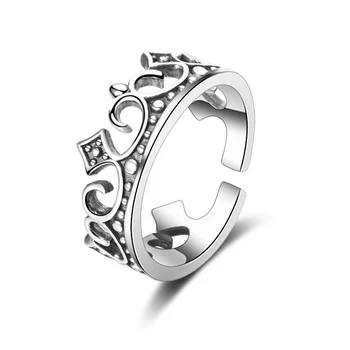 

S925 Sterling Silver Female Ring Luxury Classic Boutique Jewelry Crown Opening Jewelry