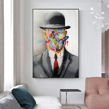 

Rene Magritte Famous Painting Son of Man Graffiti Art Posters and Prints Pop Art Canvas Paintings Street Art for Home Decor