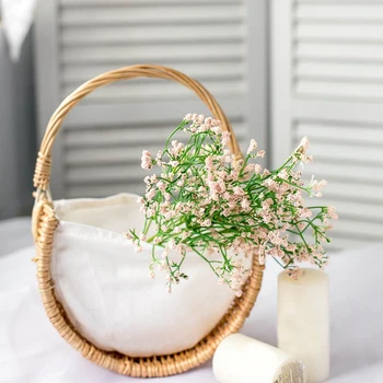 

Flower Basket Strong Sturdy Grass Vine Linen Handmade Woven Half Moons Flower Basket Wicker Basket Home Decorations