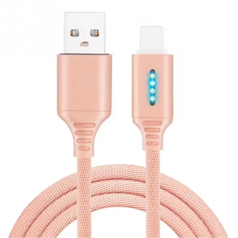 Нейлоновый зарядный кабель Micro USB быстрая зарядка с мигающим светом дисплей type-C Android телефон быстрое зарядное устройство Шнур для iPhone 1 м - Цвет: Pink For Iphone