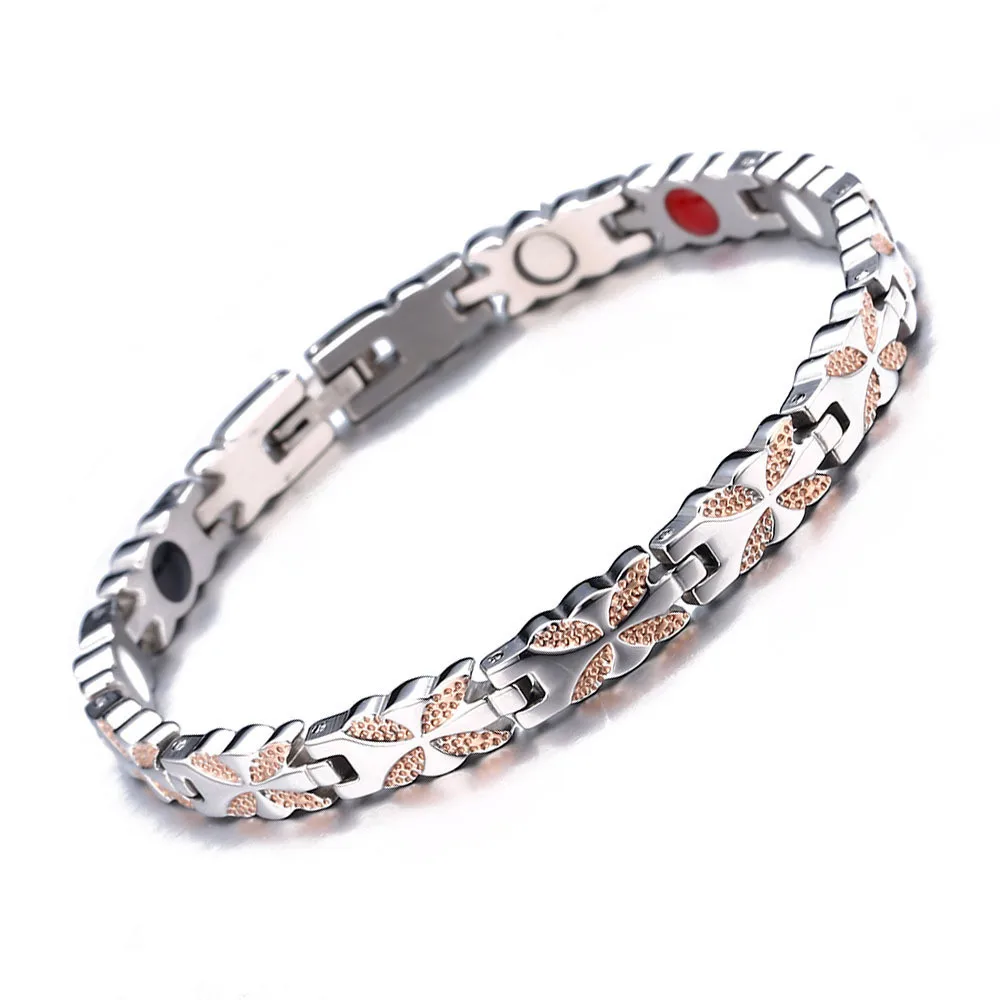 

New Stainless Steel Motion Health Care Bracelet For Women and Mens Rose Gold Color Grain Magnetic Bracelet Women Jewelry