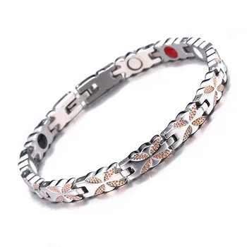 

New Stainless Steel Motion Health Care Bracelet For Women and Mens Rose Gold Color Grain Magnetic Bracelet Women Jewelry