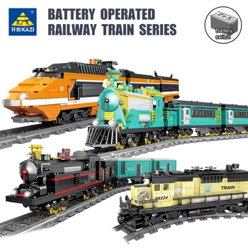 

KAZI City Technic Power Function Electric Rail Train Building Blocks High-Speed Billy Steam Yuejin Railway Train DIY Model Toys