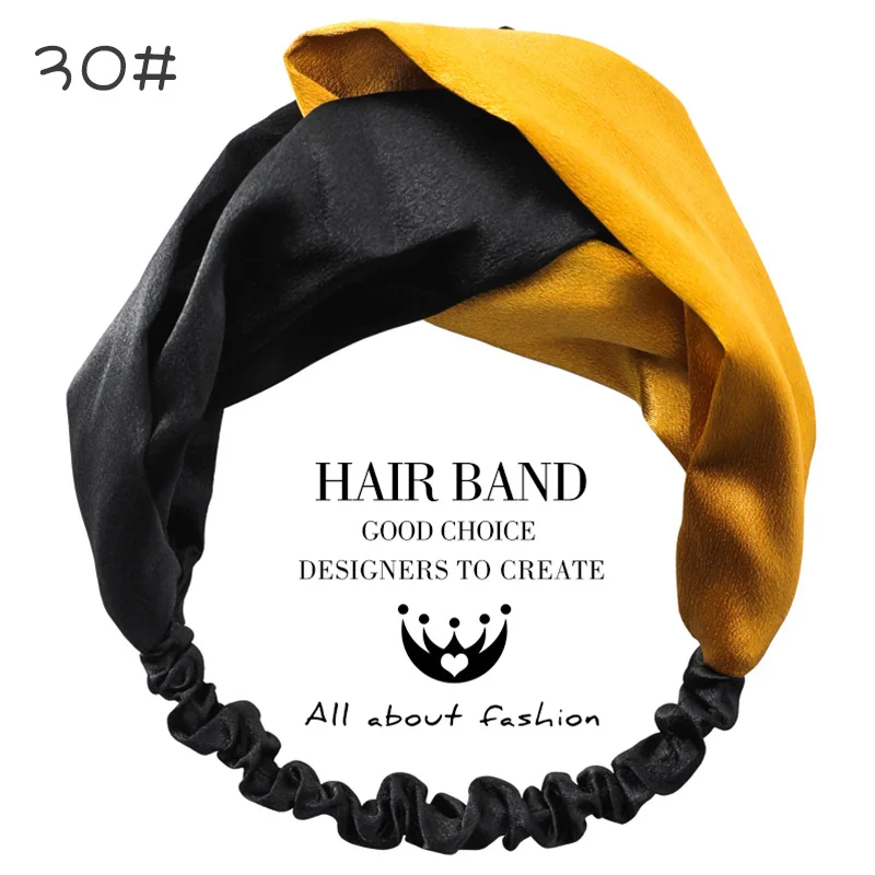 AOMU 28 стиль дизайн Ткань крест завязанный бант шифон Цветочный мода оголовье для женщин Бохо аксессуары для волос в виде тюрбана голова - Окраска металла: 30