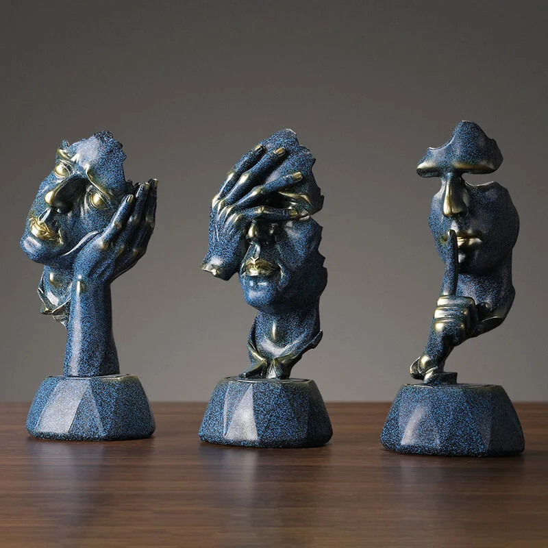 Abstract Black Statue Retro Abstract Character Figurine Silence Is Gold Home Decoration Accessories Home Desktop Craft