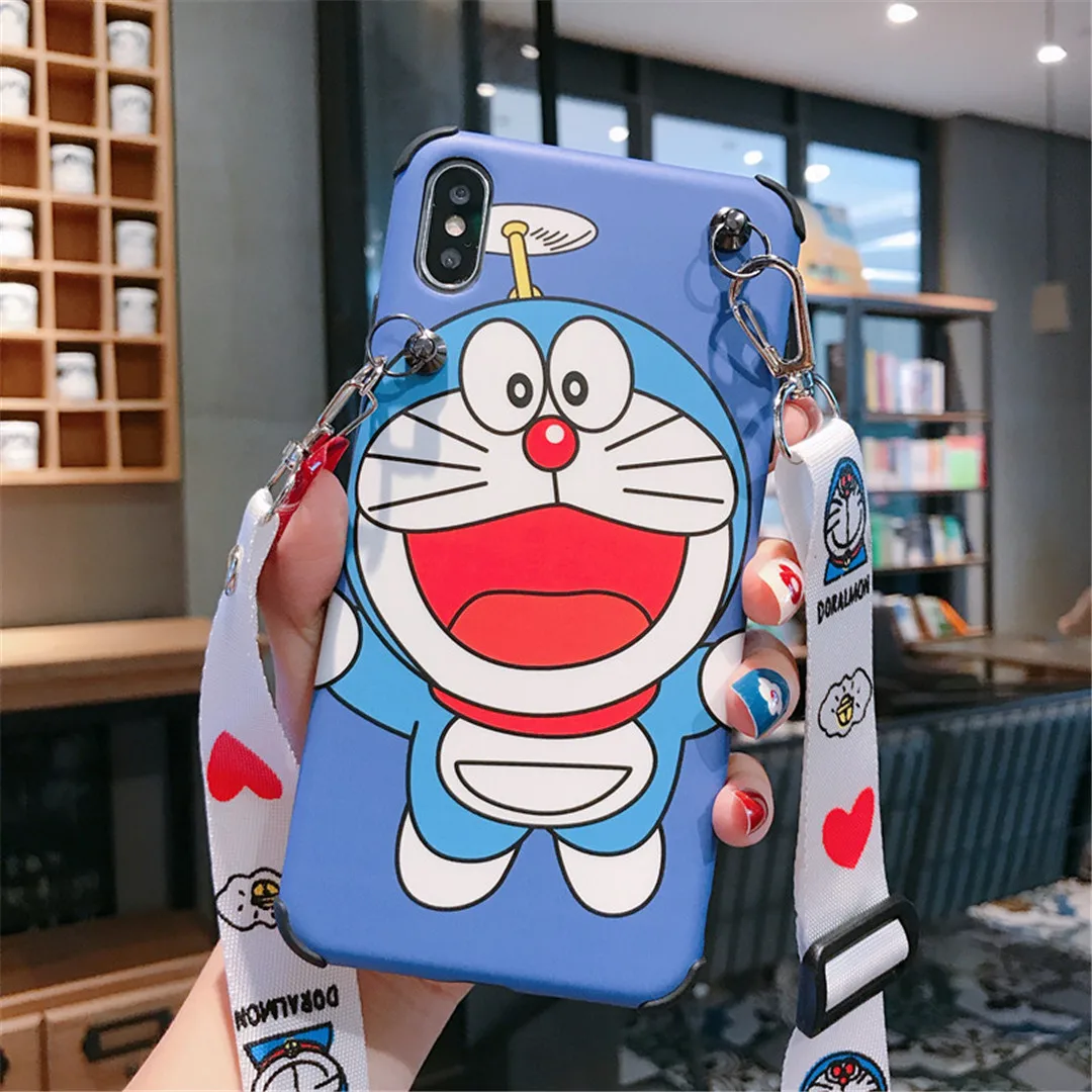 Maosenguoji для iphone 11 Pro Max милый мультяшный складной кронштейн Doraemon подвесная Веревка на шею мягкий чехол для мобильного телефона iphone 6 6s 7 7plus 8 8plus 10 X XR максимальный чехол XS