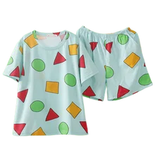 Pijama Sin Chan Man Pajama Sinchan Cotton Summer Short Sets Japanese Pajamas for Couples Man and Woman Sleepwear 2021