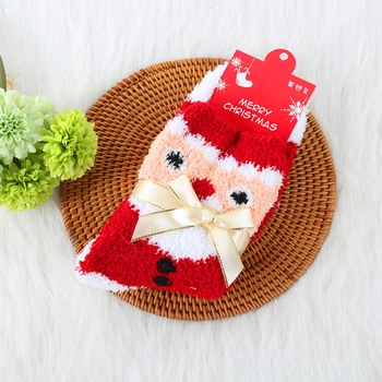 

Christmas Cashmere Bowknot Socks Women Stripes Cartoon Footwear Adults Casual Cute Fluffy Winter Warm Christmas Floor Stockings