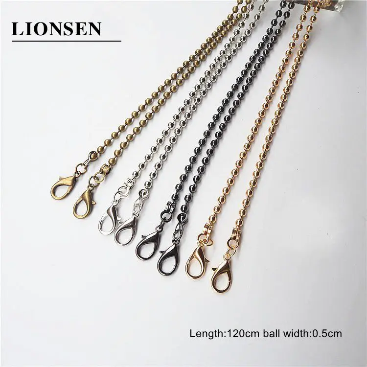 Lionsen 120cm Ball Replacement Chain Strap Metal link Clasp Purse Chain Bag Handle Shoulder Cross Body Handbags Chain Strap