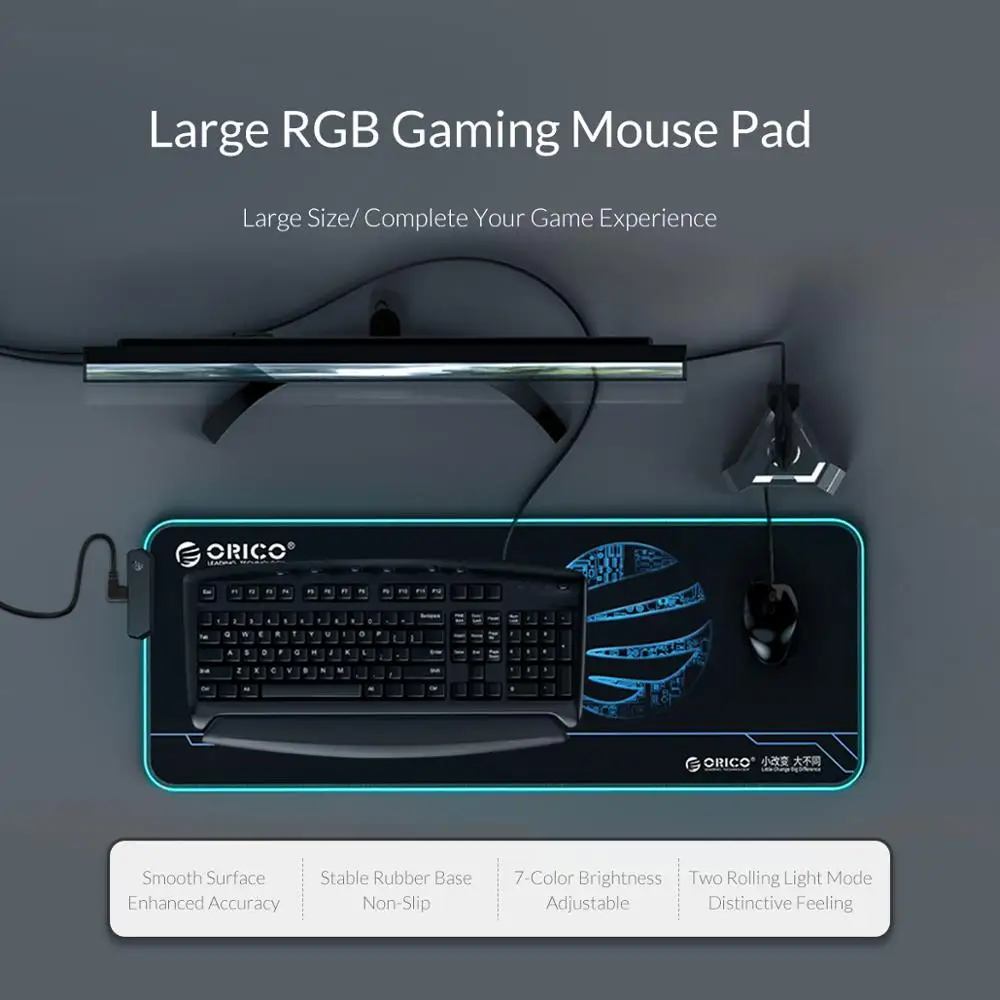 ORICO Gaming Mouse Pad RGB Large Gamer Computer Natural Rubber Non-slip Mousepad With 2M USB USB Fo