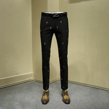 Мужские длинные официальные брюки для молодых мужчин, черные брюки с вышивкой, брюки для офиса, мужские брюки, облегающие брюки для мужчин размера плюс 36