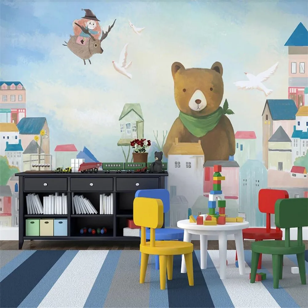 

Milofi Custom 3D Wallpaper Mural Nordic Simple Bear Bear House Children's Room Wall Decoration Painting Wallpaper