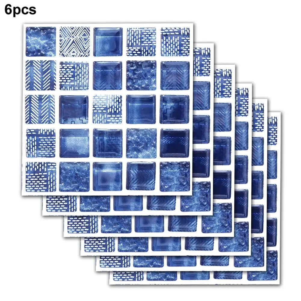 6 шт. синяя плитка мозаика наклейки на стену пергаментная Водонепроницаемая Ванная комната Декор домашний туалет аденсивные кухонные обои 20*20 см Настенный декор