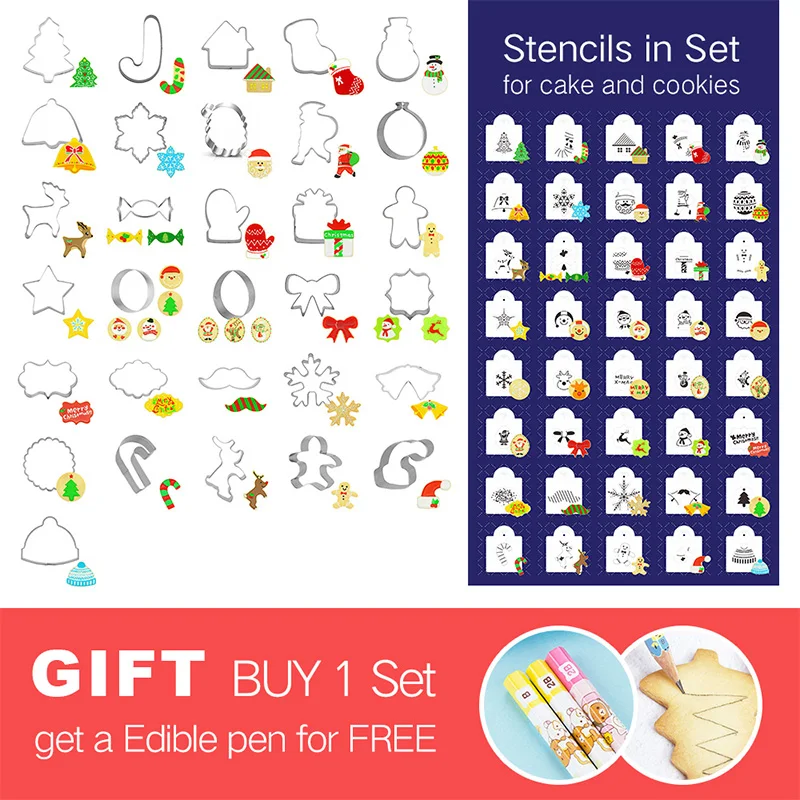 

PartyFUN Christmas Cookie Cutter and Drawing Stencils Set - 71 Piece - Fondant Biscuit Stamp Cutters Mold - Stainless Steel