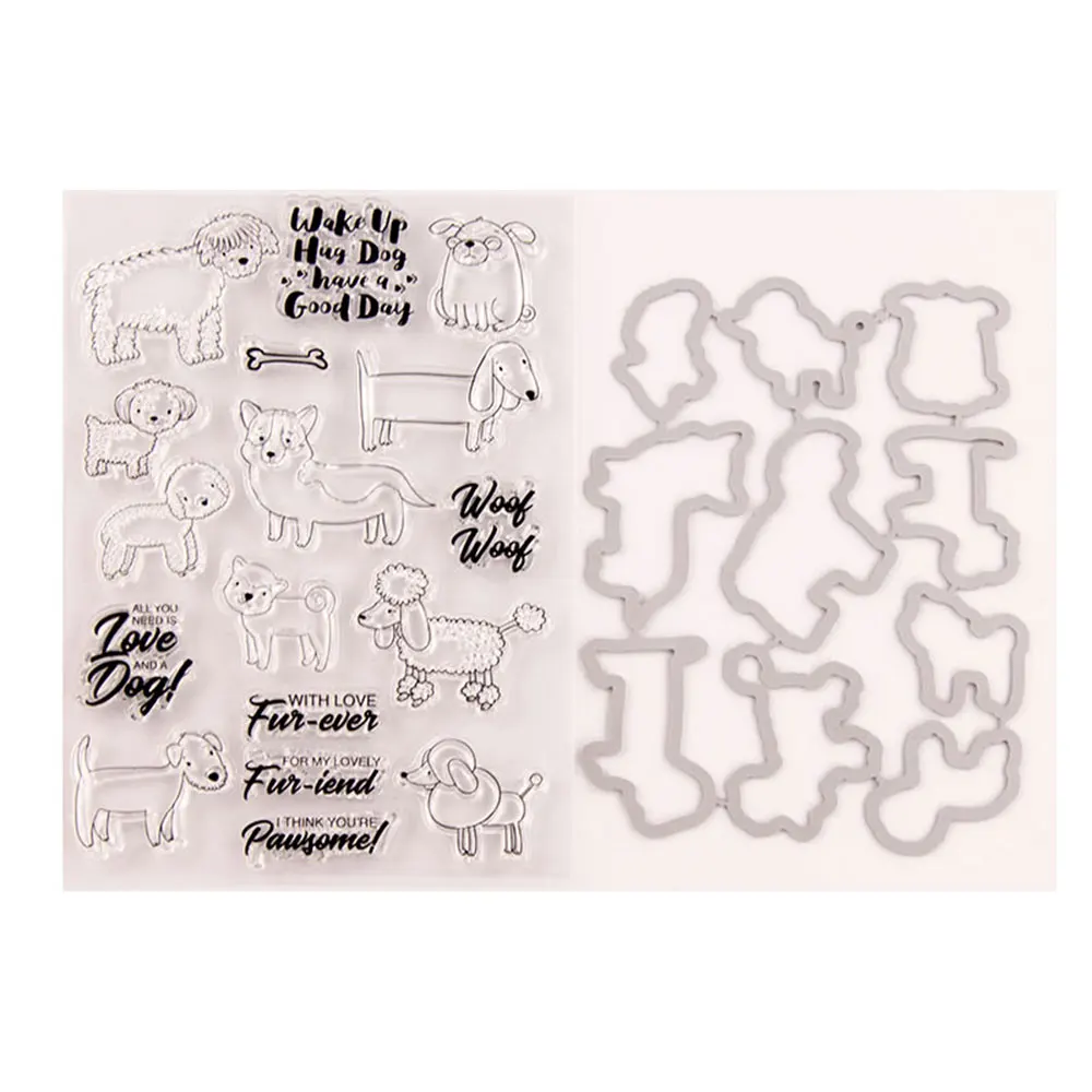 

Dog and sheep Metal Cutting Dies and Clear Stamps for Scrapbooking DIY Crafts Die Cut Stencils Card Make Photo Album Decoration