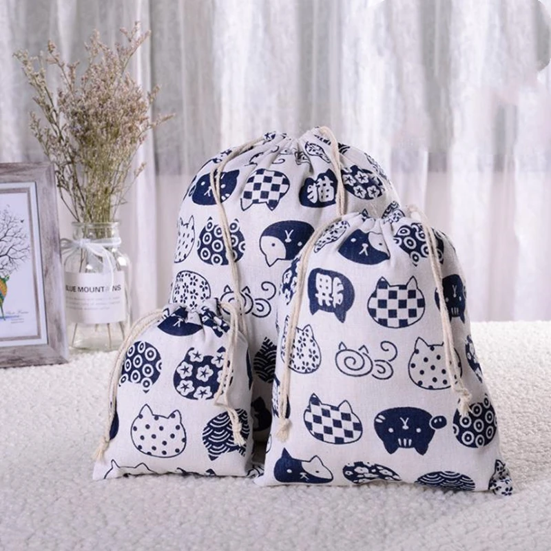 Cotton Linen Drawstring Bag Fabric Pouch Candy Favor Holder Travel Cloth Shoes Storage Bag Makeup Jewelry Case Christmas Gift 5