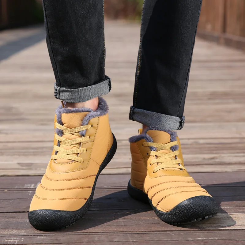 MRCAVE/зимние ботинки для мужчин, теплые меховые водонепроницаемые Нескользящие ботинки плюшевые Мужские Зимние ботильоны сохраняющие тепло, размеры 39-48 - Цвет: Yellow