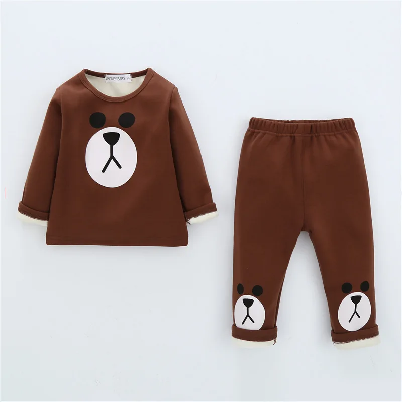 Комплект детского термобелья, бархатный плотный хлопок, осенне-зимняя одежда для мальчиков и девочек, домашняя пижама - Цвет: Brown 80 Cm