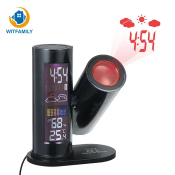 

Projection Alarm Clock LED Display Time Digital Temperature Humidity Electronic Clocks Snooze Function Weather Forecast Table