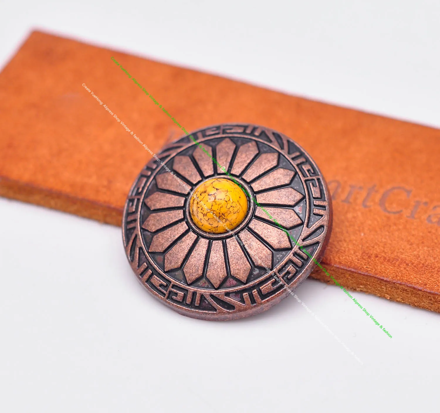 10 Stück 30 mm antikes Kupfer, Sonnenblume, beige, türkis, Lederhandwerk, Gürtelzubehör, Brieftaschenetui, Conchos für Leder mit Schraubverschluss – Detail 22