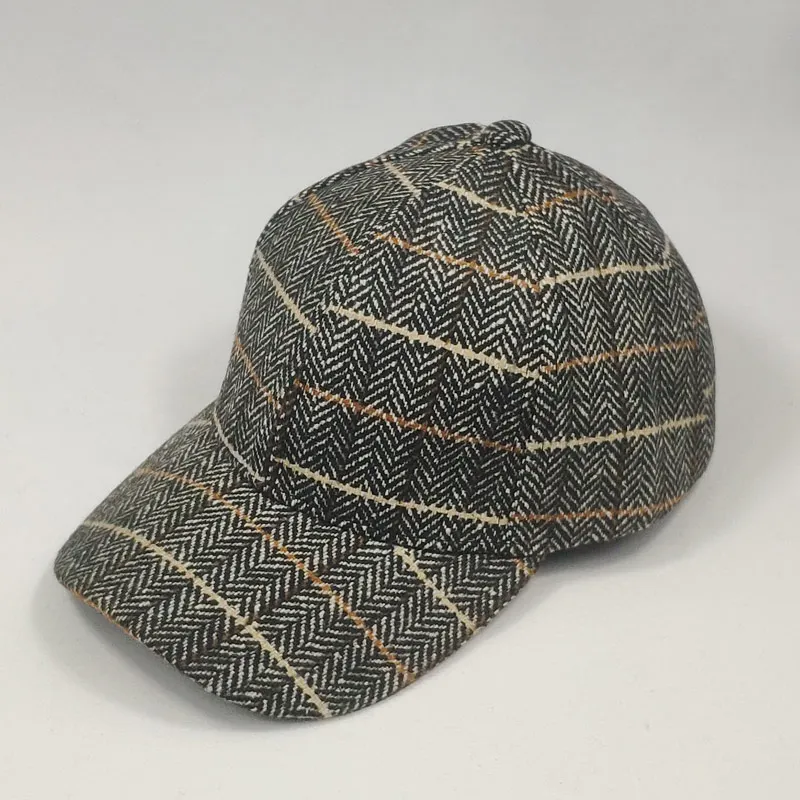 adjustable plaid tweed vintage men cap country baseball hat dark grey lt.brown beige - Цвет: C