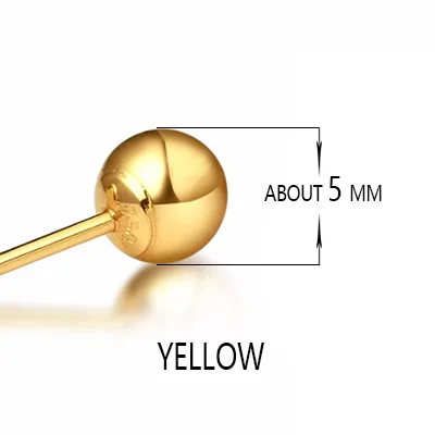 Классический простой глянцевый шар 18k чистый настоящий твердый подлинный золотой AU750 роза/белый/желтый Сережки для пирсинга женщин девушек ювелирные изделия - Цвет камня: Yellow 5mm