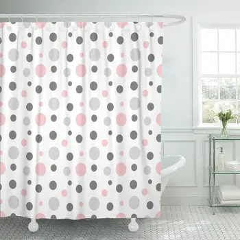

Geometric Pink Gray White Modern Polka Dot Pattern Retro Shower Curtain Waterproof Polyester Fabric 60 x 72 Inches with Hooks