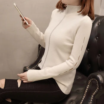 

COIGARSAM 3XL Plus Size Fashion Knitting blouse women Turtleneck blusas womens tops and blouses Black Rice White 6717