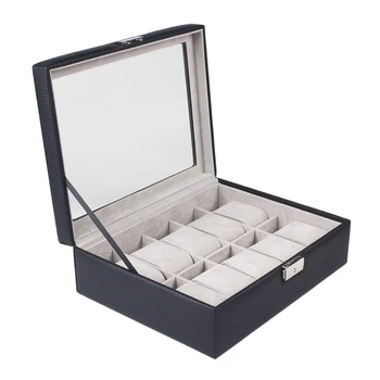 

10 Slots Fashion Leather Watch Display Box Case Organizer Holder Lockable