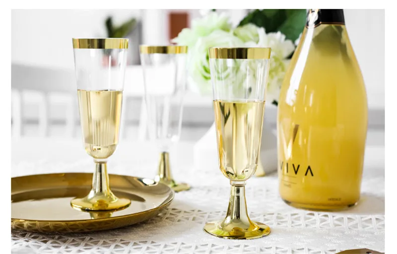 A dozen Disposable Champagne Flutes Glasses 12pcs Plastic Red Wine Glass Cocktail Party Wedding Drink Cup Christmas Western Cup