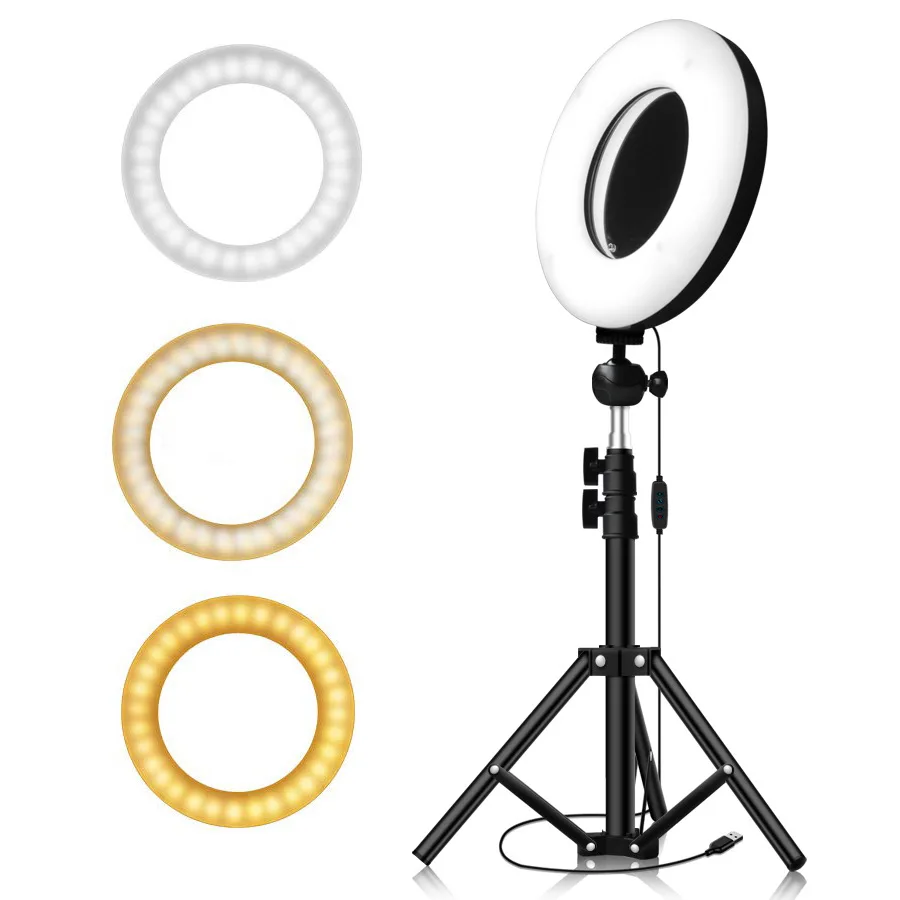 Photography makeup mirror LED Selfie Light 22CM Dimmable make up Camera Phone Lamp Table Tripods phone holder stand USB Cable
