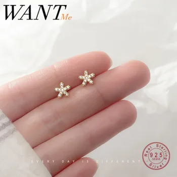 

WANTME Fashion Mini Small Five Petal Flower Stud Earrings for Women Genuine 100% 925 Sterling Silver Party Jewelry Accessories