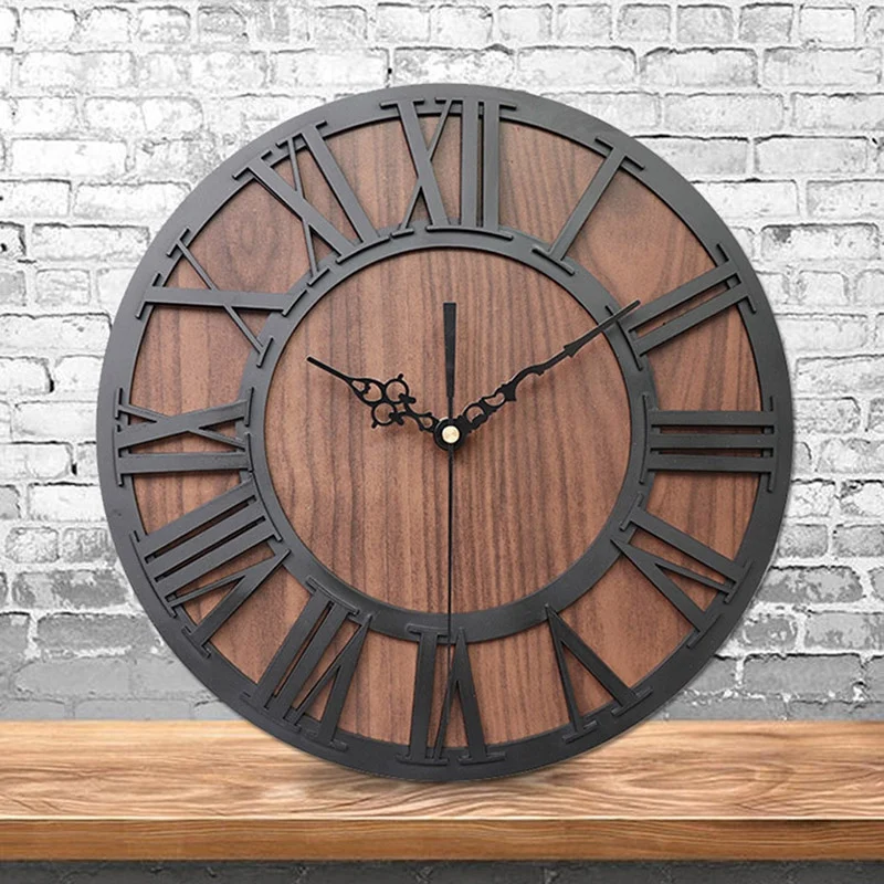 

Wall Clock Modern Design Mechanism Vintage Digital Metal European Wooden Roman Craft Wall Clock Living Room Decorative