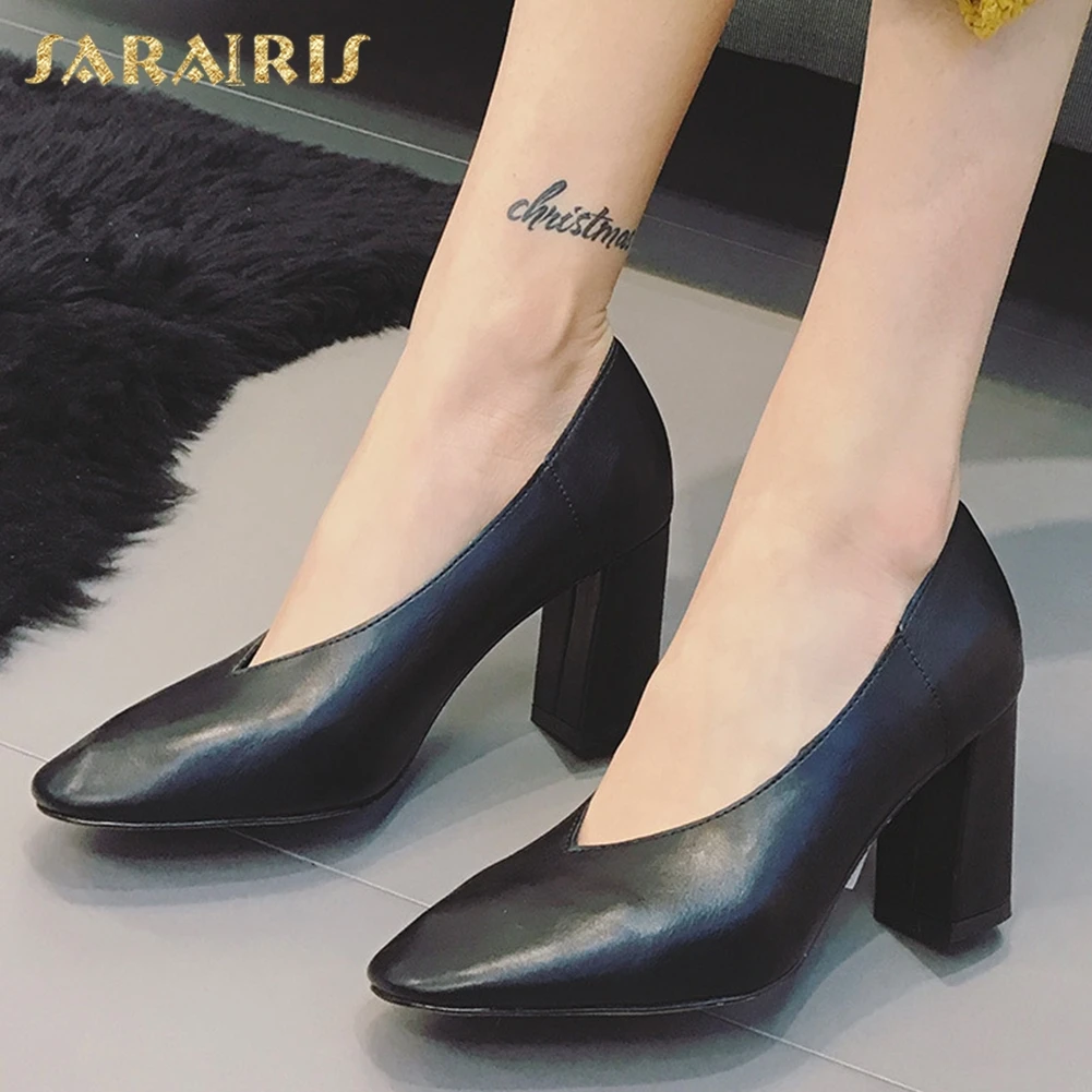 

Sarairis 2020 New Fashion Square High Heels Concise Pumps Woman Shoes Dropship Slip-On Office Lady Shoes Women Pumps Female