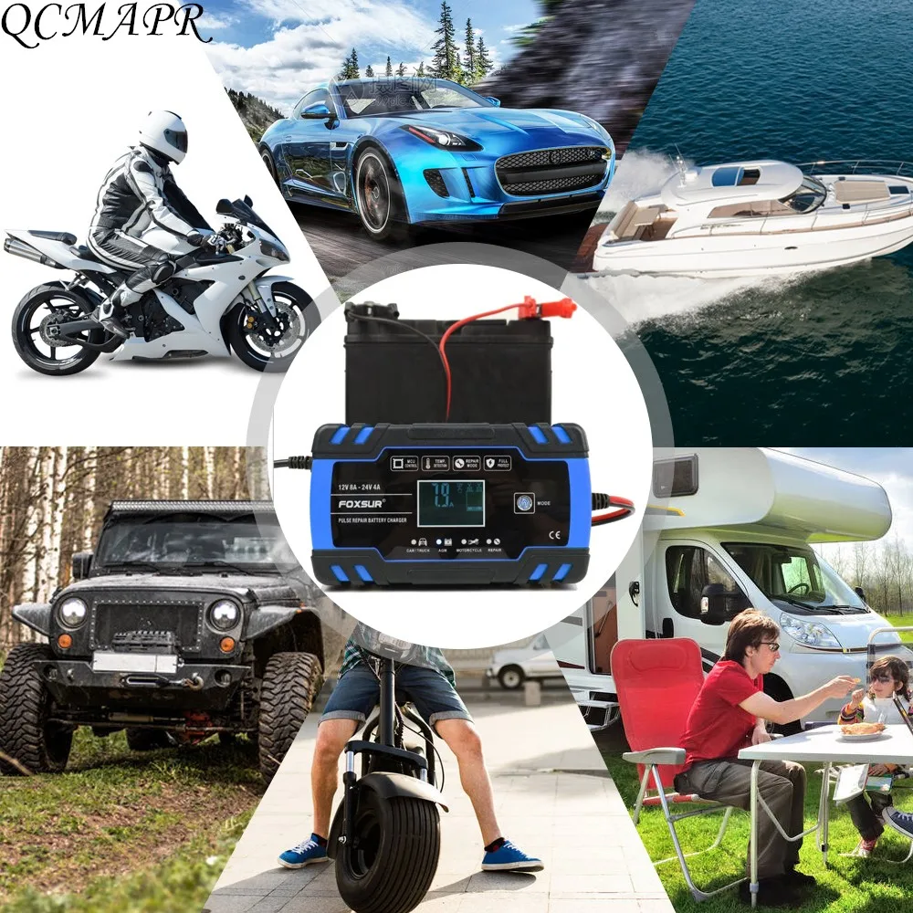 

Smart charger for car UK/US/EU Car Battery Charger 12/24V Touch Screen Pulse Repair Fast Power Charging digital LCD Display Hot