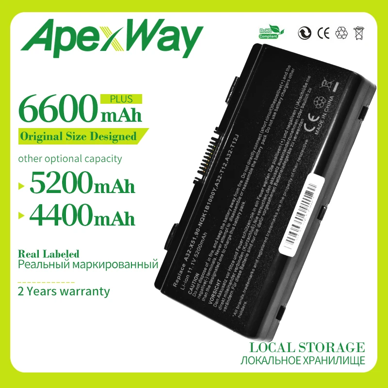 Apexway 4400mAh аккумулятор для ноутбука ASUS 90-NQK1B1000Y A31-T12 A32-T12 T12Jg T12Mg T12Ug X51H X51L X51R X51RL X58 |