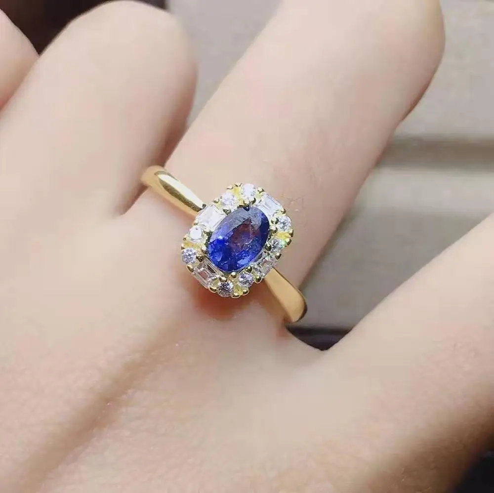 Rose gold ring Натуральный сапфир S925 серьги, кольца, кулоны, роскошный для женщин для посещения свадеб и вечеринок - Цвет камня: Rose gold ring