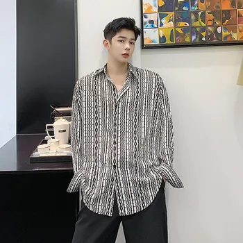 

Japan Korea Style Male Fashion Show Dress Shirts Men Vintage Print Bow Tie Long Sleeve Casual Shirts Stage Clothes