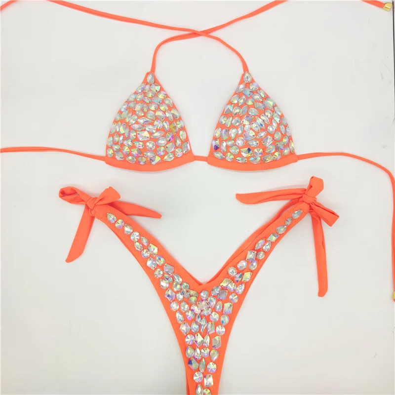 alta qualidade sexy menina strass rosa bling biquíni banho