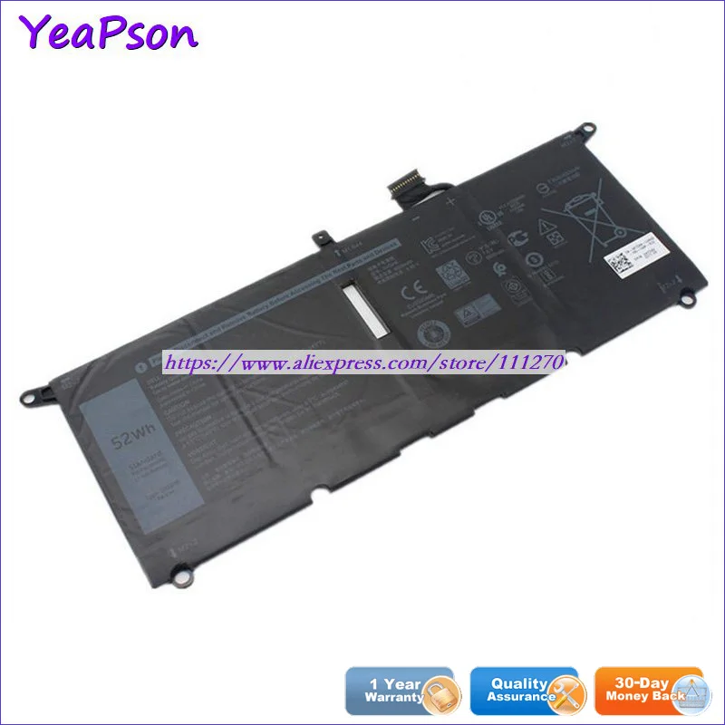 Yeapson 7 6 в 52 Втч подлинный DXGH8 0H754V Аккумулятор для ноутбука Dell Inspiron 7390 XPS 13 9370 ноутбук