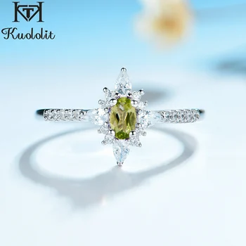 

Kuololit Natural Peridot Gemstone Rings for Women 925 Sterling Silver Oval Wedding Ring Engagement bride Gift Fine Party Jewelry