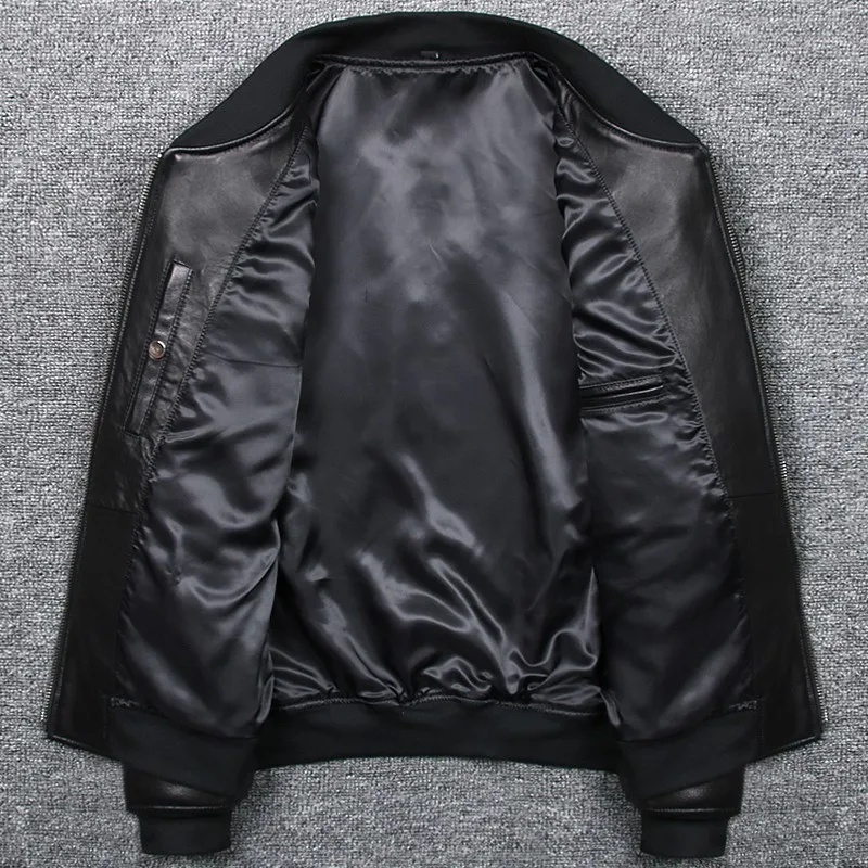 

Fashion Mens Genuine Leather Bomber Jacket Star Printed Softshell Real Sheepskin Pilot Coat Pocket Big Size 5XL Aviator Jackets