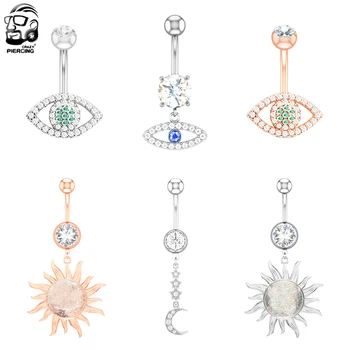 

Moon Sun Series Dangled Belly Button Rings 14g Clear CZ Steel Navel Rings for Women Barbell Belly Rings Body Piercings Jewelry