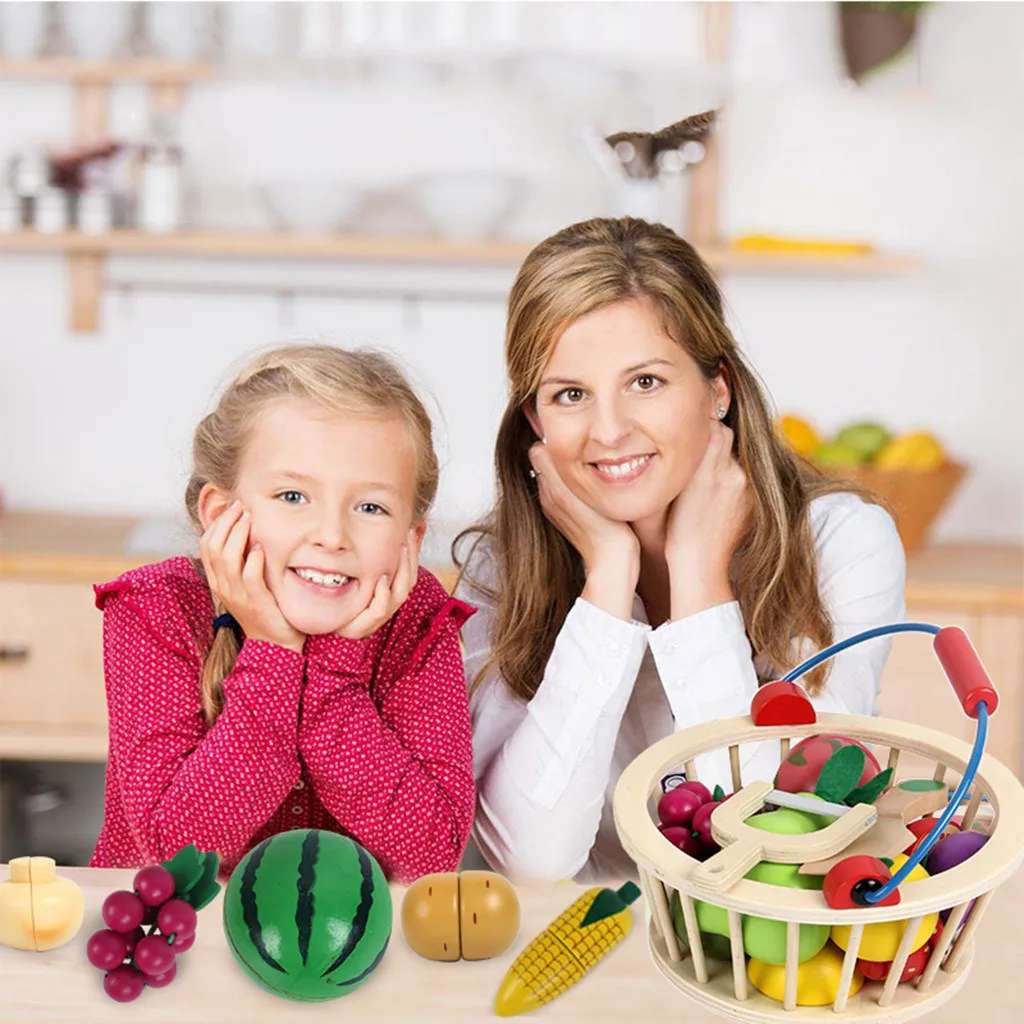 Online Niños educación temprana juguetes de aprendizaje para niños juguetes magnéticos de madera para cortar verduras juego de alimentos con cesta para niños W926