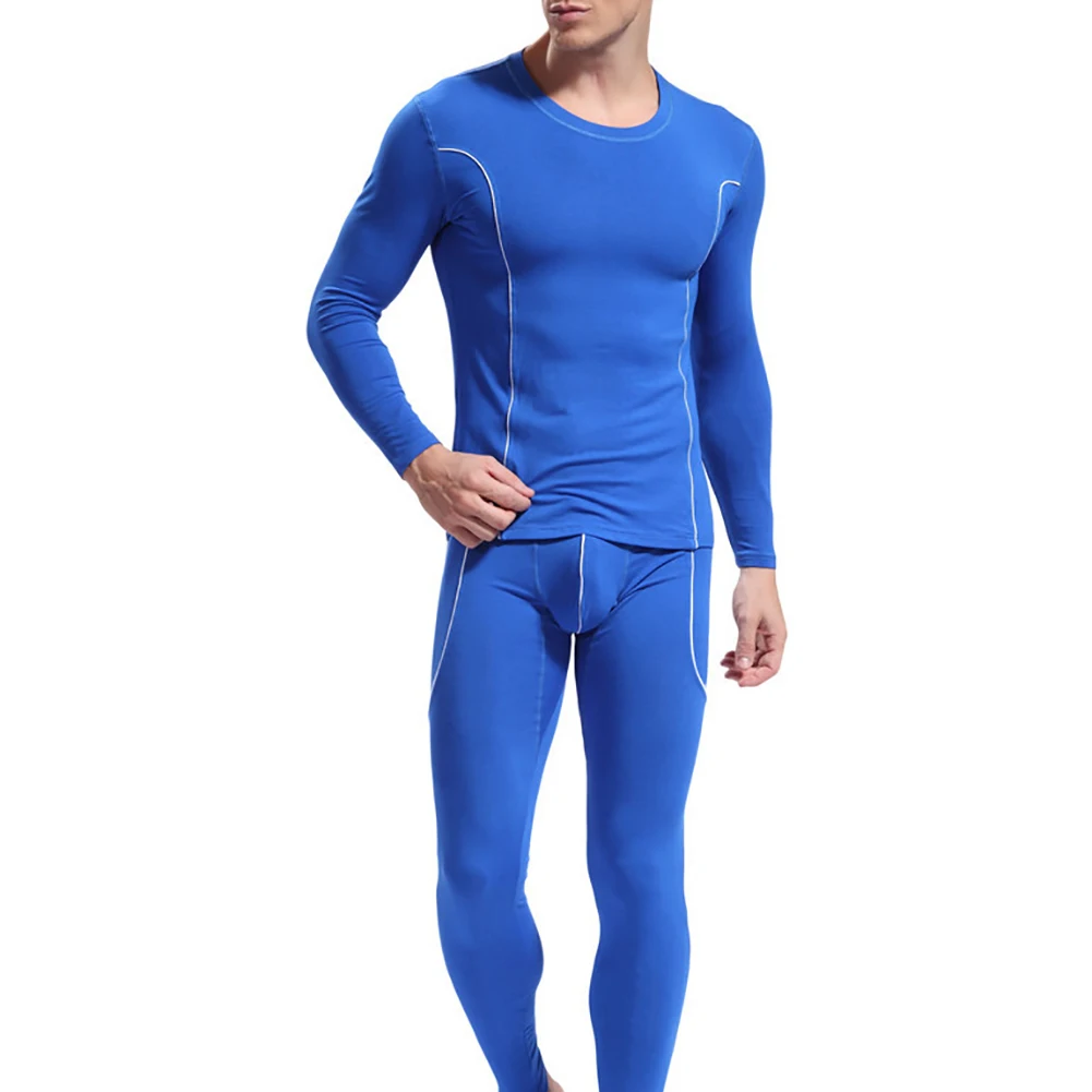 Fashion Men Thermal Underwear Set Stripe Pattern Long Sleeve Thermal Underwear Top Pants Set Men clothing